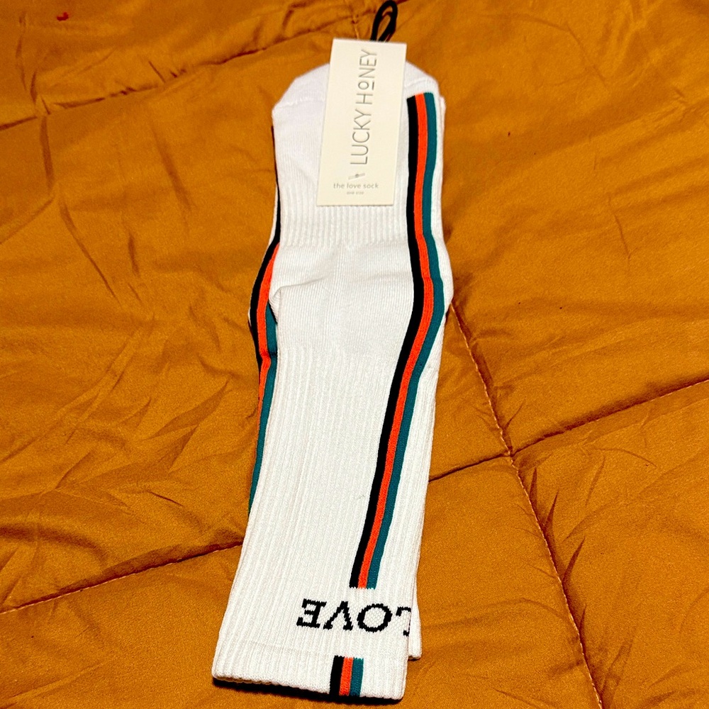 White Socks with Multicolor Stripes